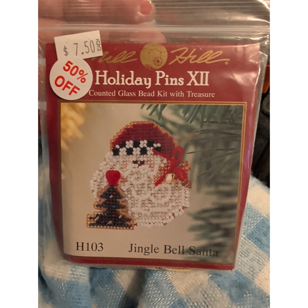 New Kit Mill Hill Counted Glass Beaded H103 Jingle Bell Santa Holiday Pin